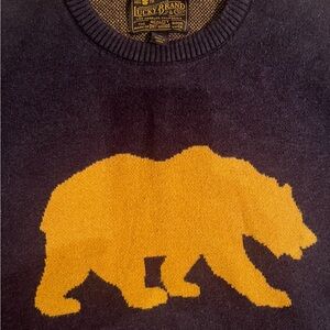 Lucky Brand Men's Crewneck Sweater - Dark Blue with Yellow Bear Size Medium